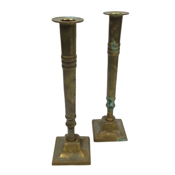 Vintage Brass Column Candle Holders 9.75" Candlesticks Set Of 2 India - Picture 6 of 12